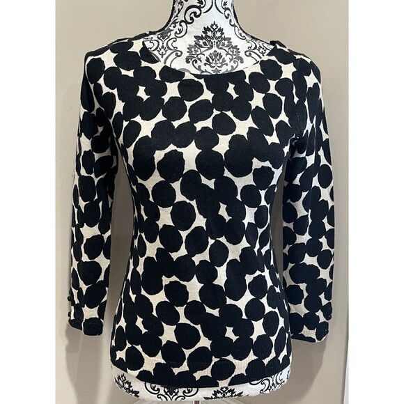 VTG J.Crew Black & Cream Merino Wool Sweater Womens Small Y2K Minimalist Preppy - Picture 1 of 13